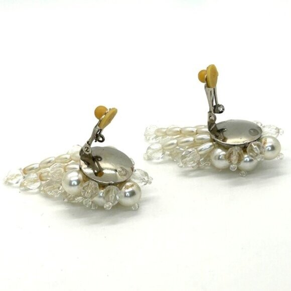 Vintage Clip-On Earrings Faux Pearls & Beaded Bridal Prom Formal Jewelry - Picture 6 of 16
